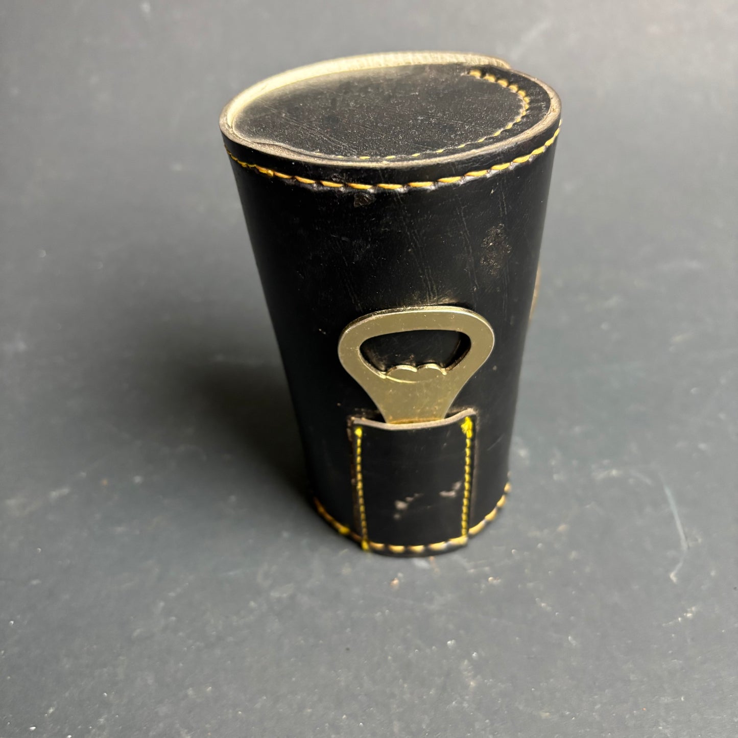 Vintage 1970s Anodised Aluminium Travel Cup Set with Leather Case & Bottle Opener