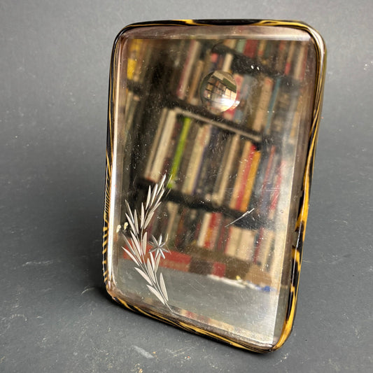 Vintage Mid-Century Etched Wall Mirror with Faux Tortoiseshell Frame