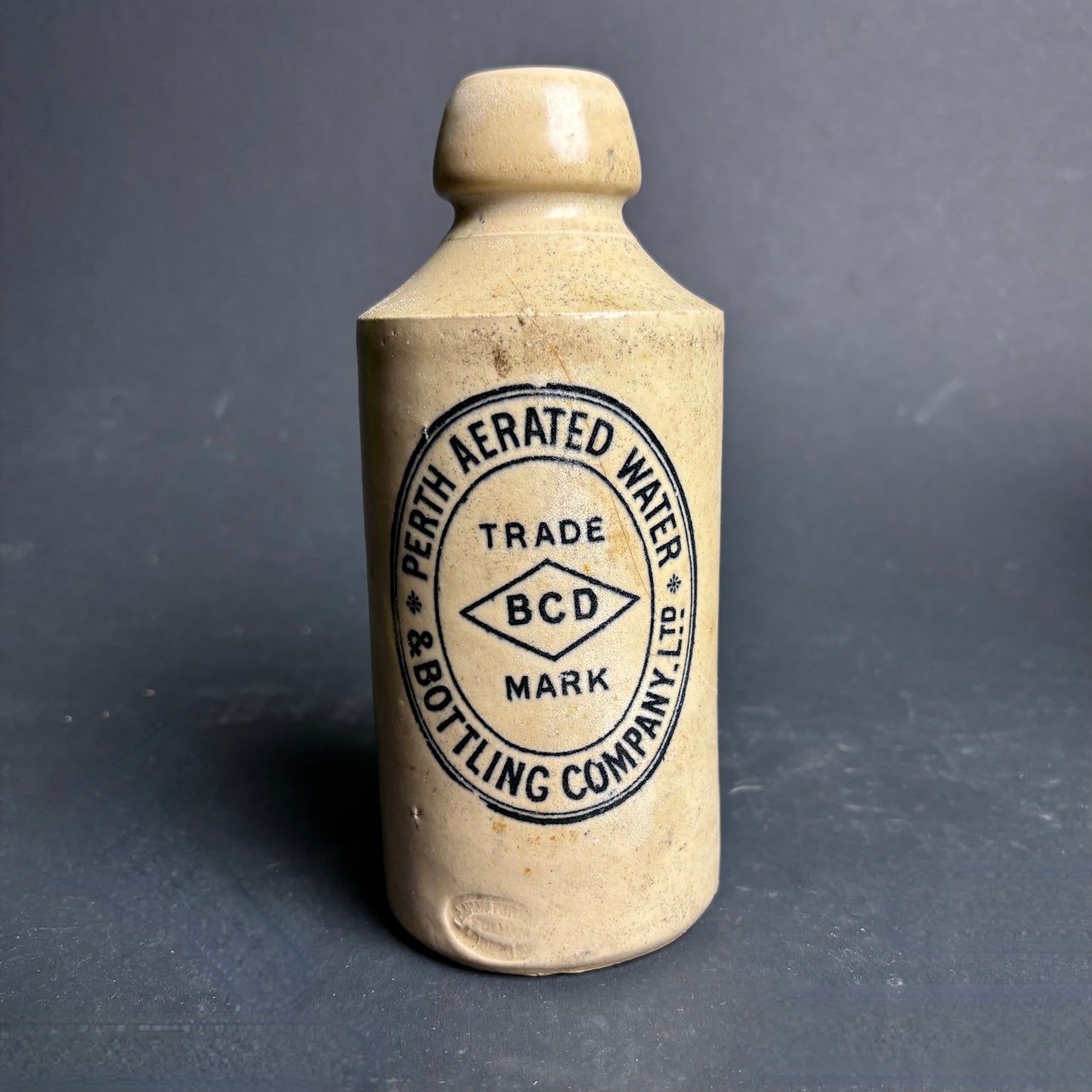 Antique Perth Aerated Water & Bottling Co Stoneware Bottle – BCD Trade Mark – c1900