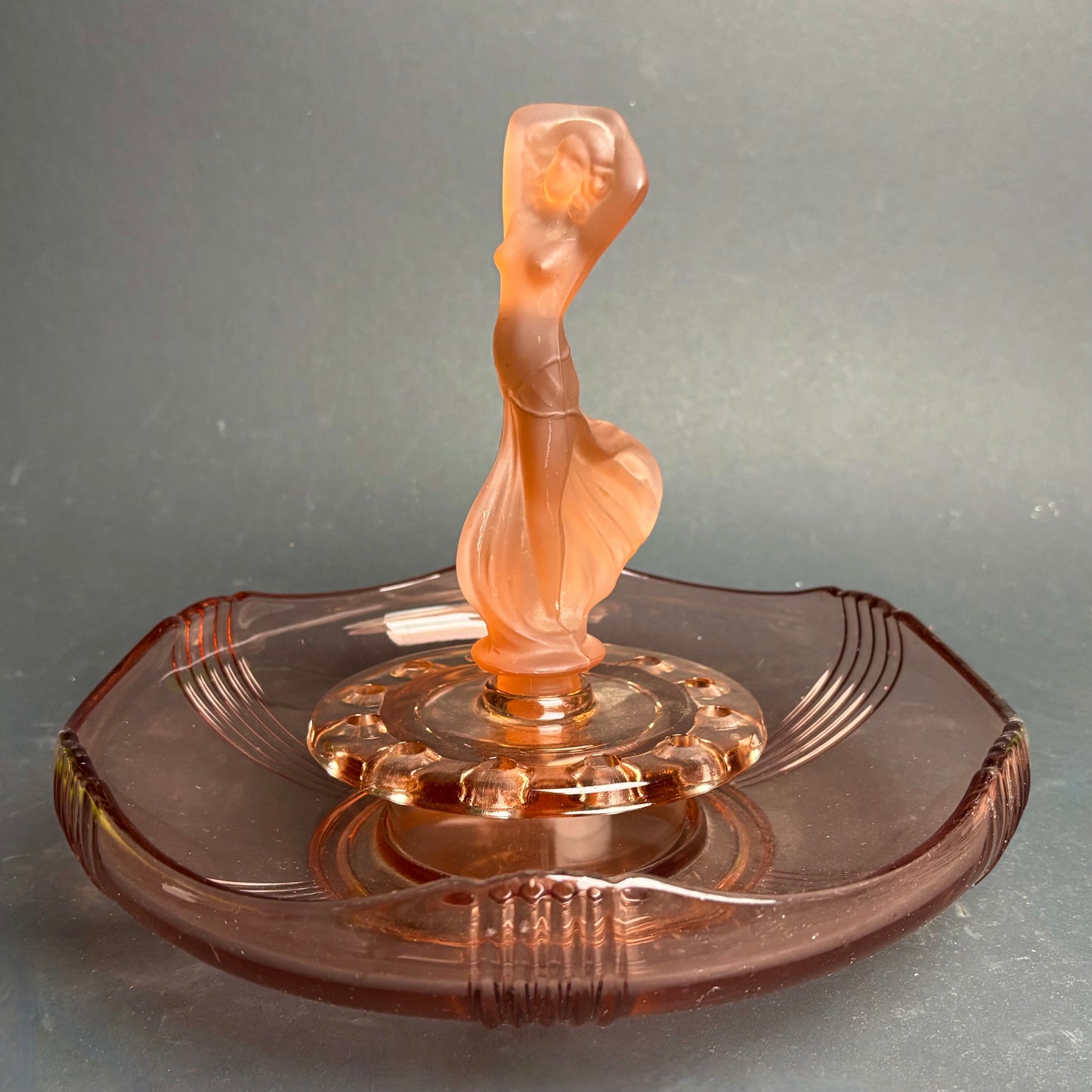 Art Deco Figural Glass Centrepiece Nude Lady Flower Frog Bowl c1930s