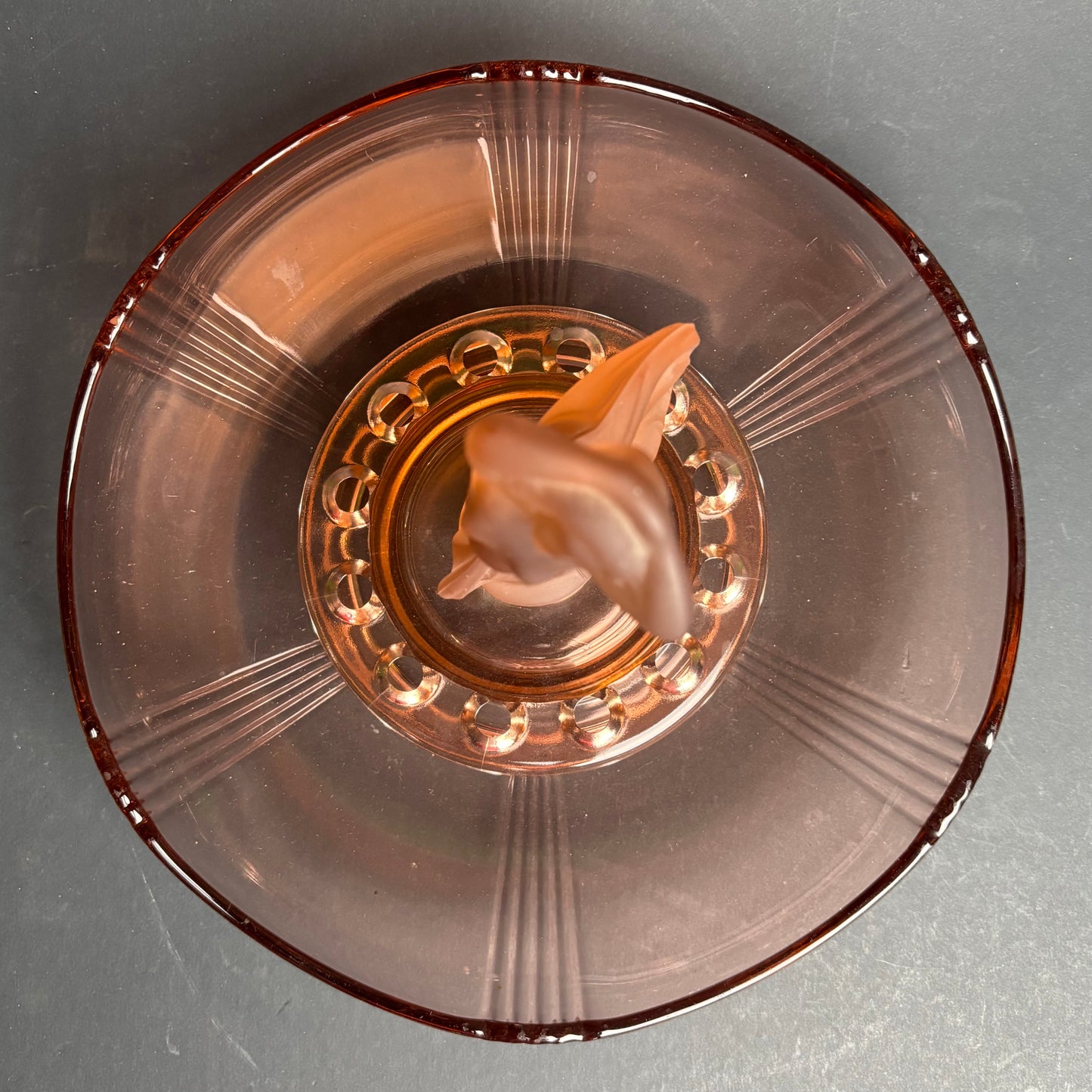 Art Deco Figural Glass Centrepiece Nude Lady Flower Frog Bowl c1930s