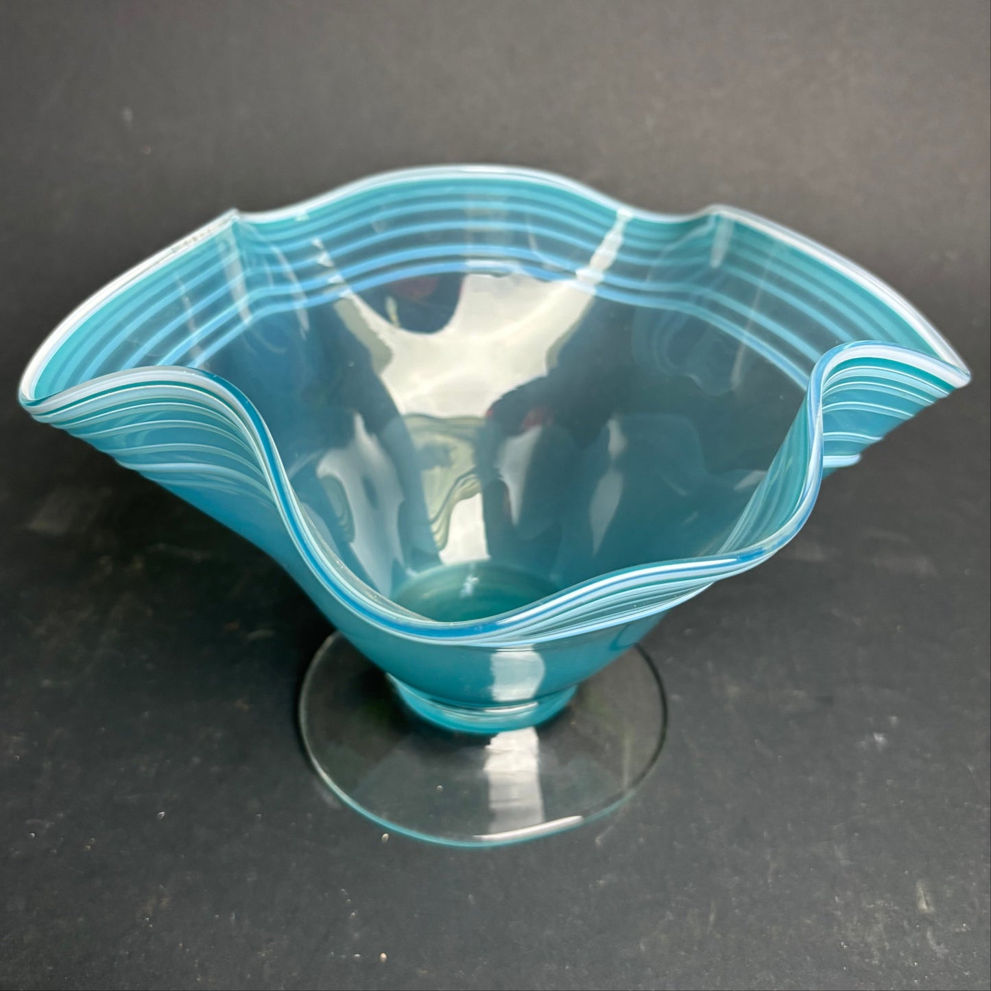 John Deeble Signed Art Glass Bowl – Australian Studio Glass, Aqua Blue