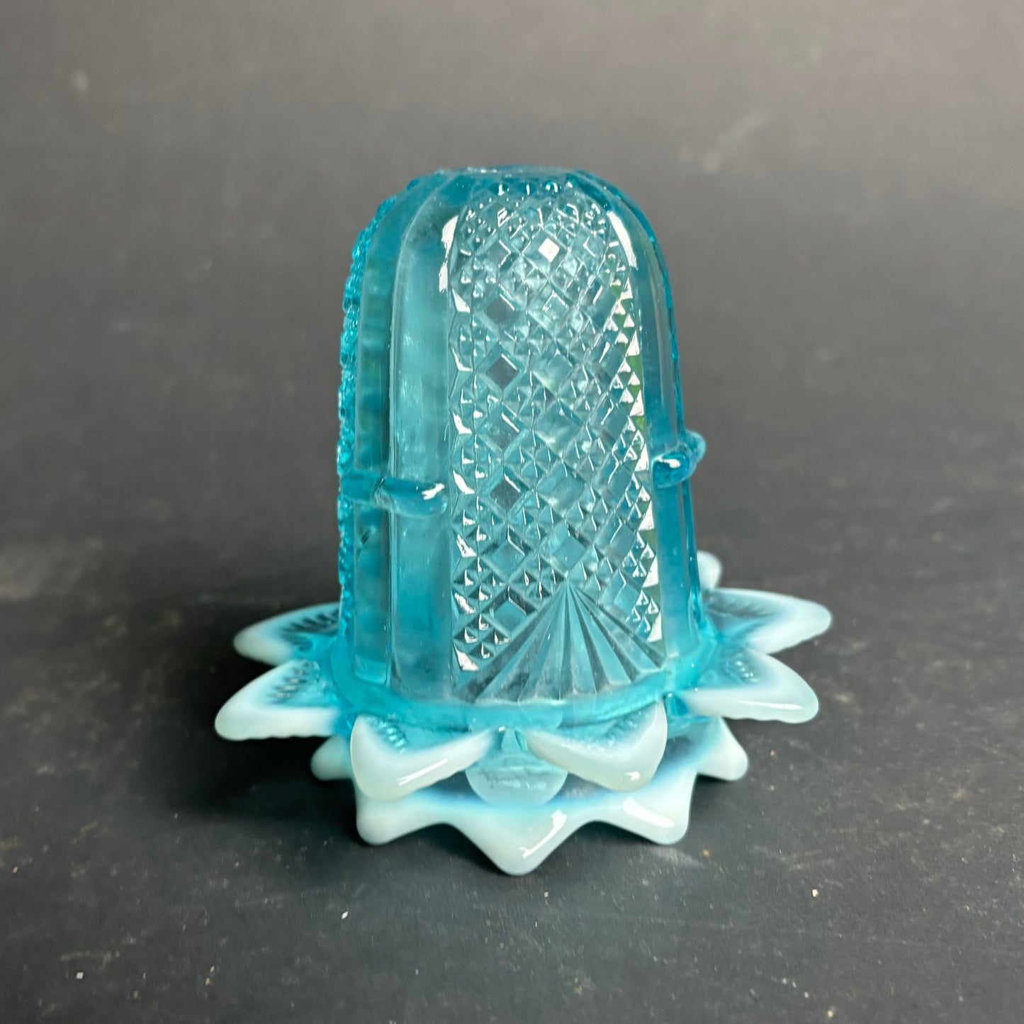Vintage Blue Milk Glass Toothpick Holder – Pressed Glass, Star Base