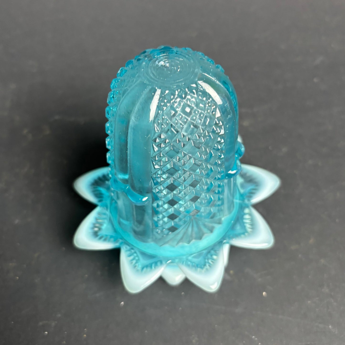 Vintage Blue Milk Glass Toothpick Holder – Pressed Glass, Star Base
