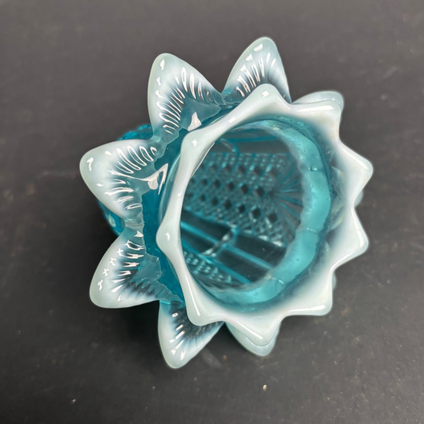 Vintage Blue Milk Glass Toothpick Holder – Pressed Glass, Star Base