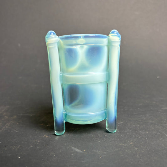 Vintage Art Deco Blue Opalescent Glass Match Holder / Spill Vase