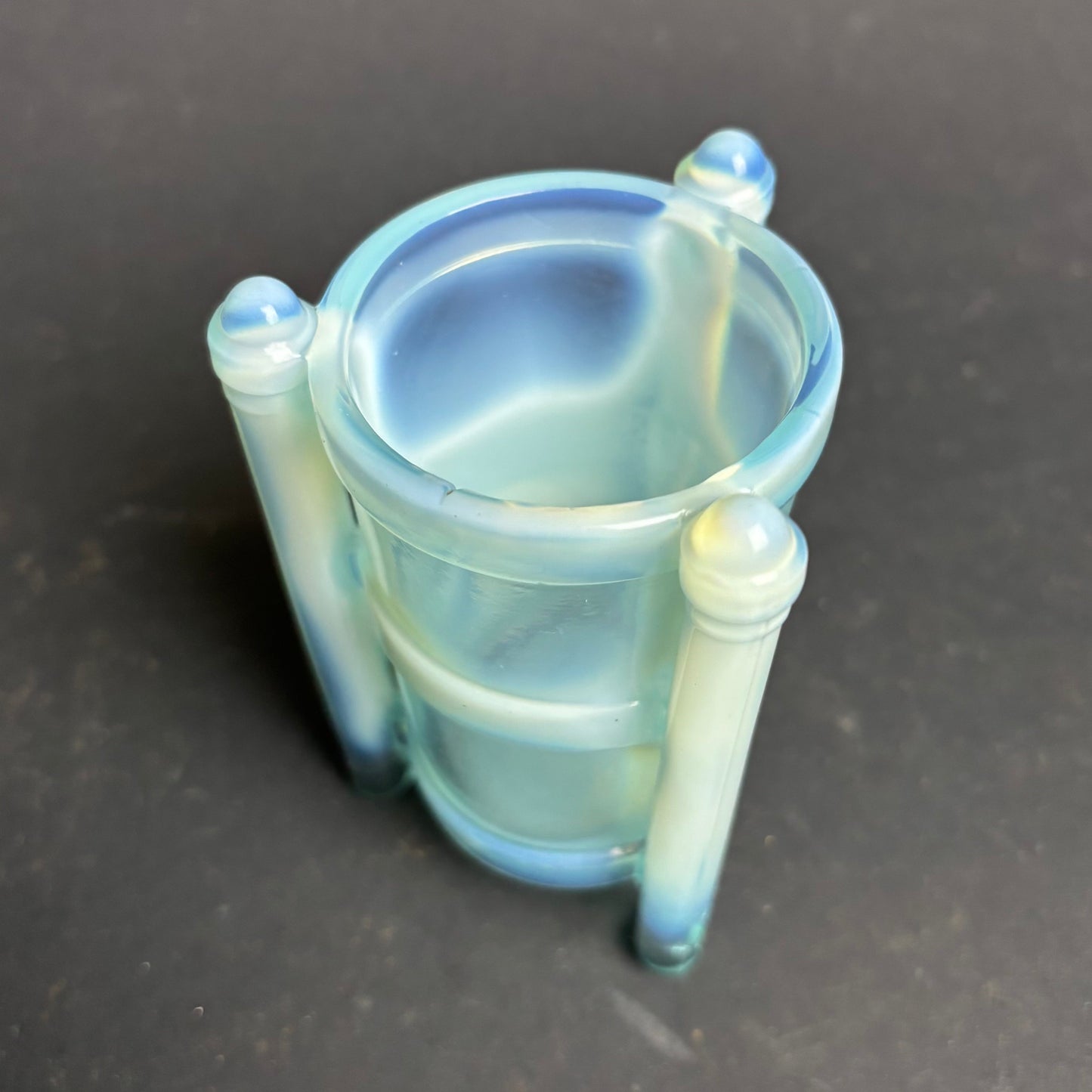 Vintage Art Deco Blue Opalescent Glass Match Holder / Spill Vase