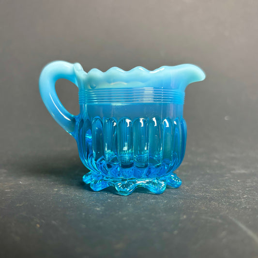 Vintage Blue Opalescent Glass Creamer – Pressed Glass Jug