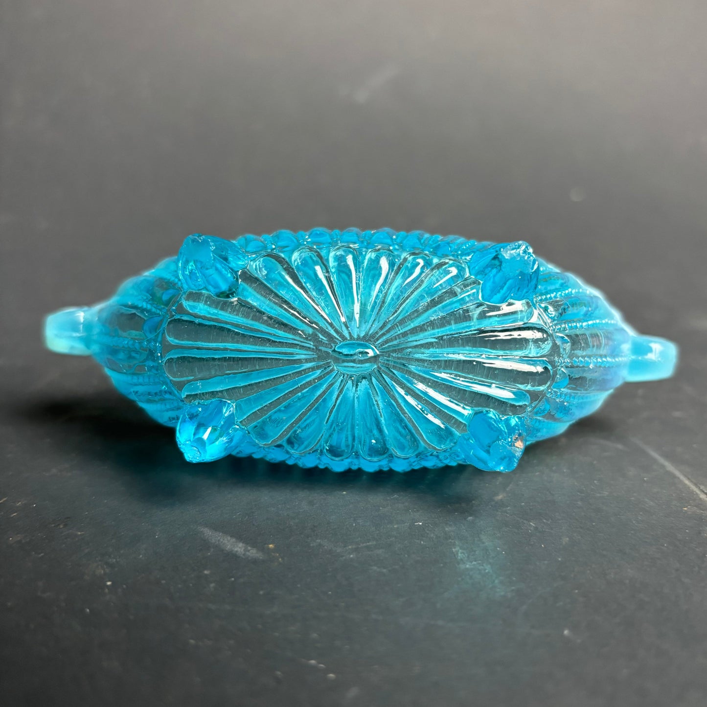 Vintage Blue Opalescent Glass Basket – Footed Bonbon Dish