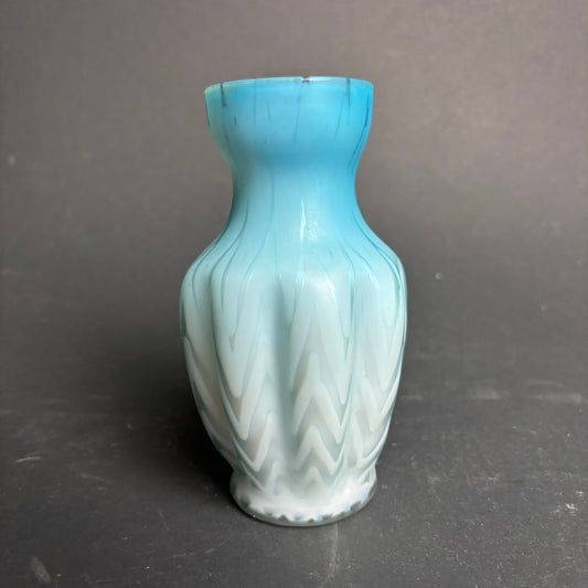 Vintage Blue Cased Art Glass Vase – Czech / Murano Style