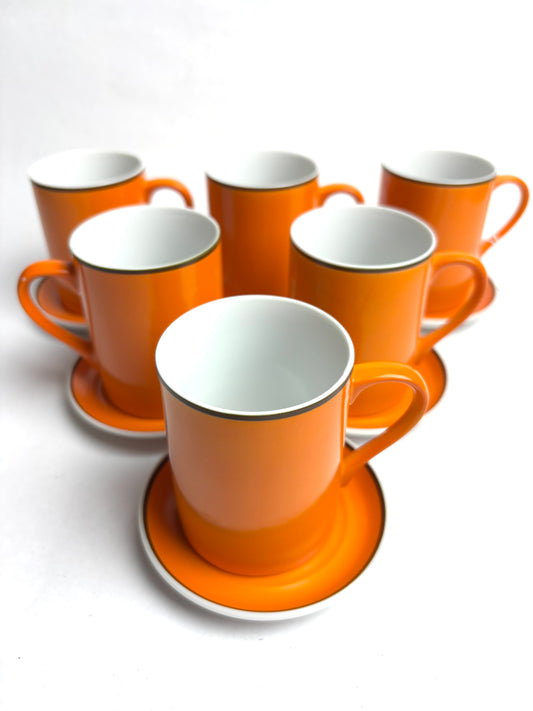 Six Retro Orange Japanese Coffee Cups