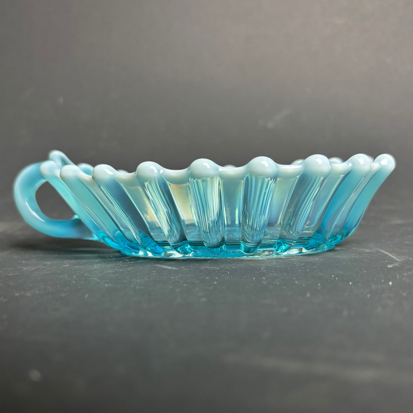 Vintage Blue Glass Bonbon Dish with Handle