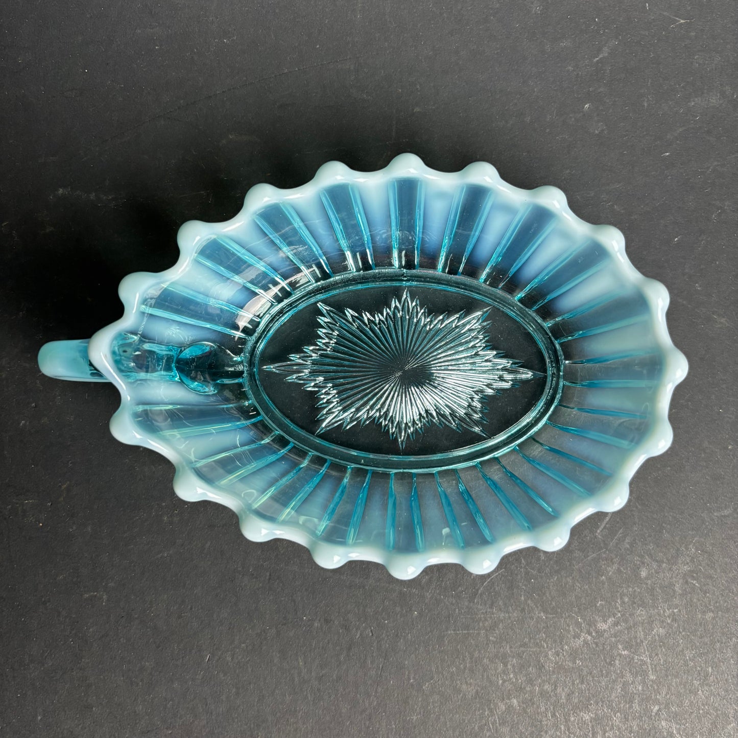Vintage Blue Glass Bonbon Dish with Handle