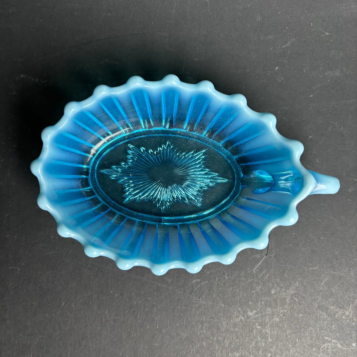 Vintage Blue Glass Bonbon Dish with Handle