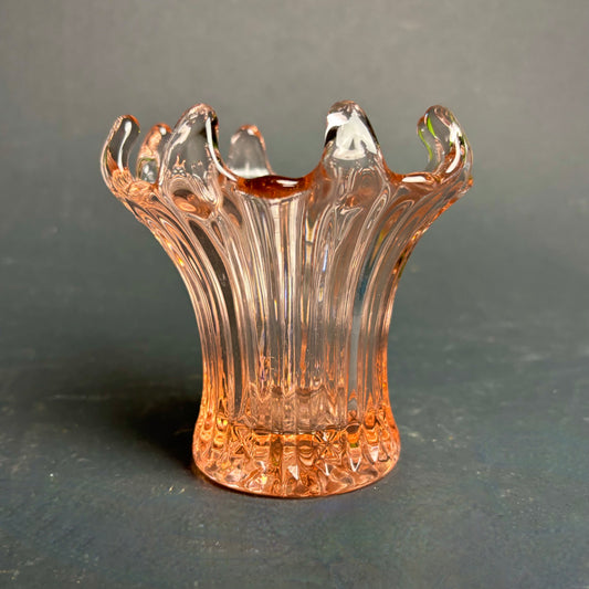 Vintage Pink Pressed Glass Ruffle Vase
