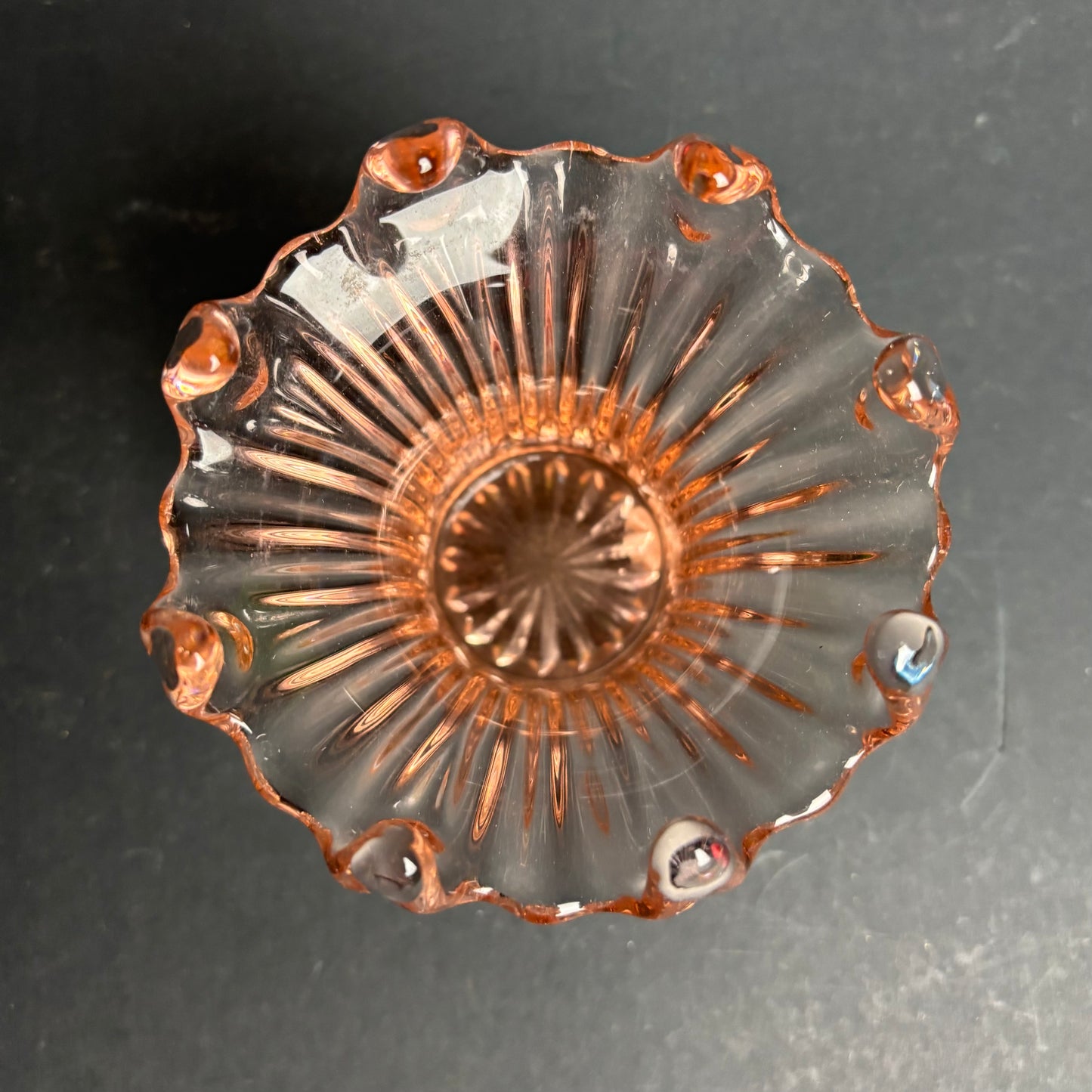 Vintage Pink Pressed Glass Ruffle Vase