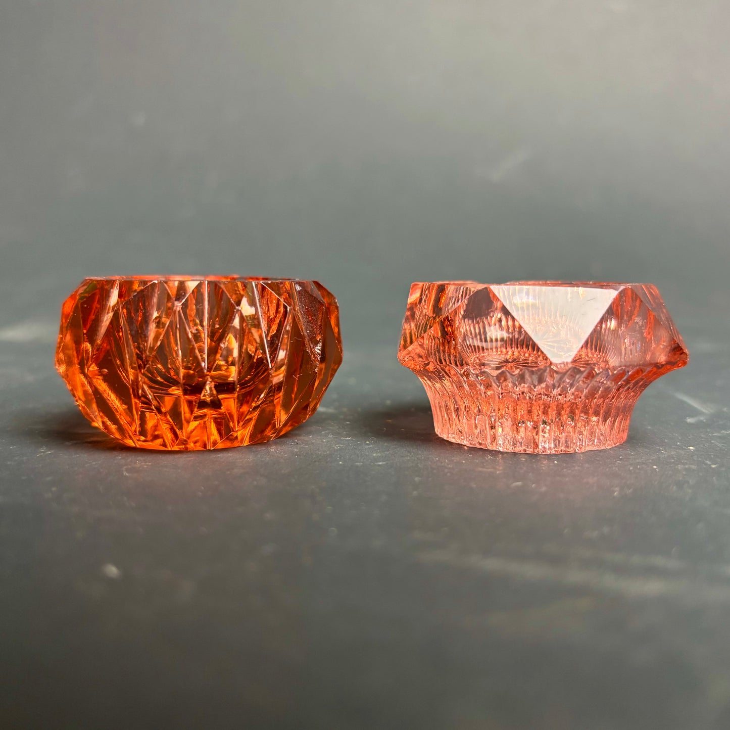 Vintage Pink Pressed Glass Open Salts / Cellars – Pair, Deco Tableware