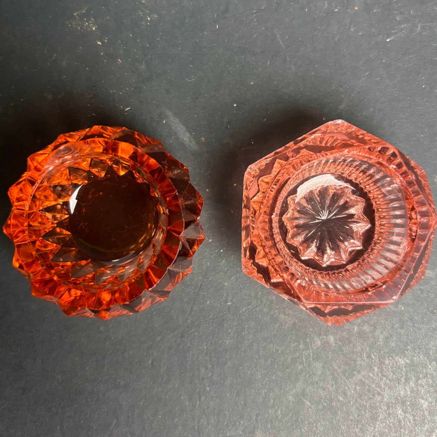 Vintage Pink Pressed Glass Open Salts / Cellars – Pair, Deco Tableware