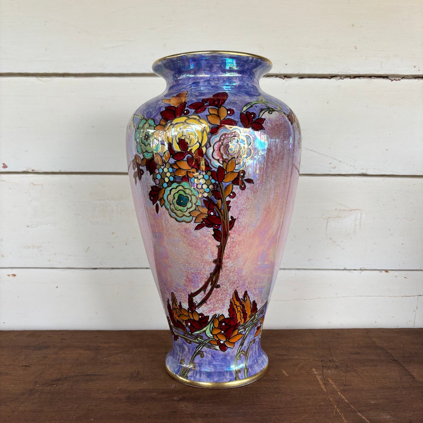 Royal Winton Lustre Vase – 40 cm, Hand-Enamelled, c.1935