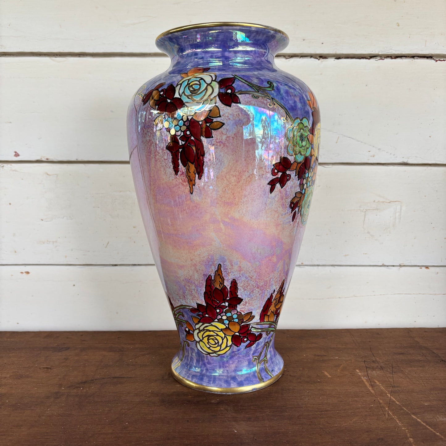 Royal Winton Lustre Vase – 40 cm, Hand-Enamelled, c.1935
