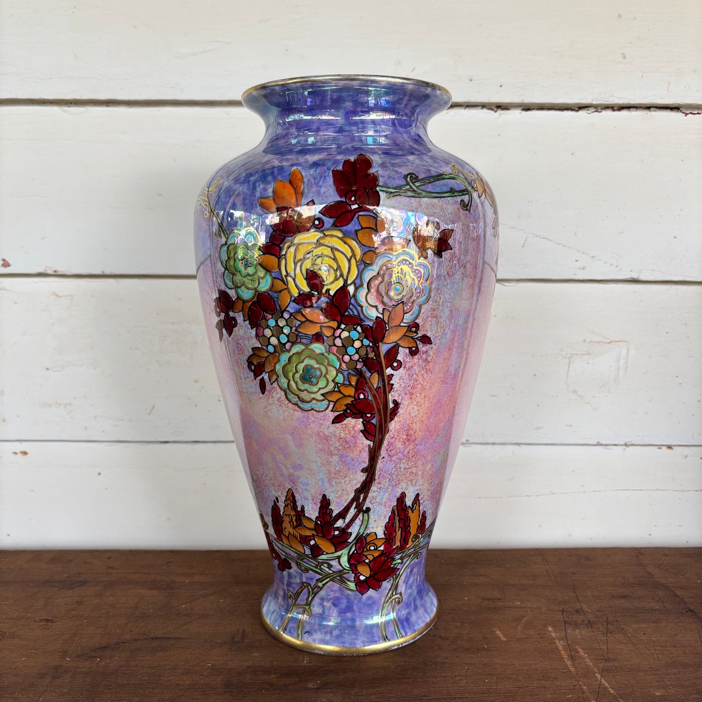 Royal Winton Lustre Vase – 40 cm, Hand-Enamelled, c.1935