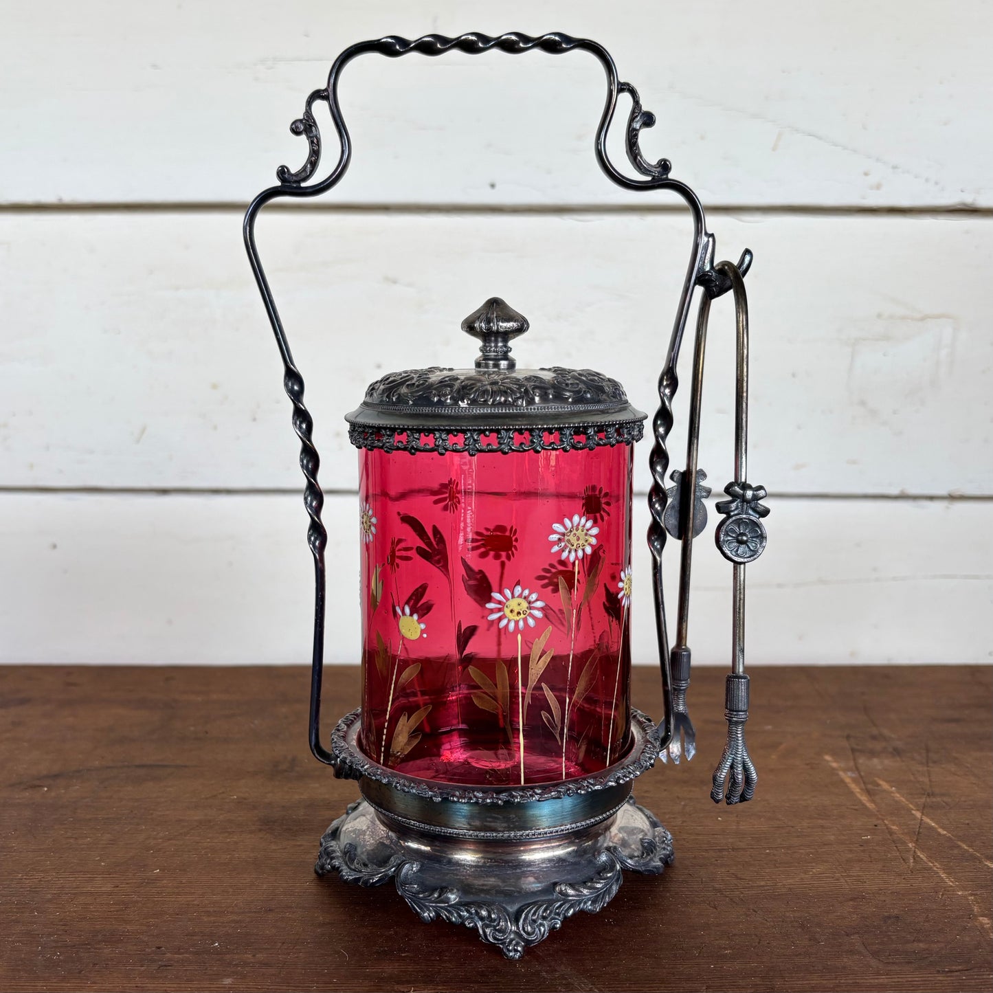 Victorian Cranberry Glass Pickle Caster (c.1880s)