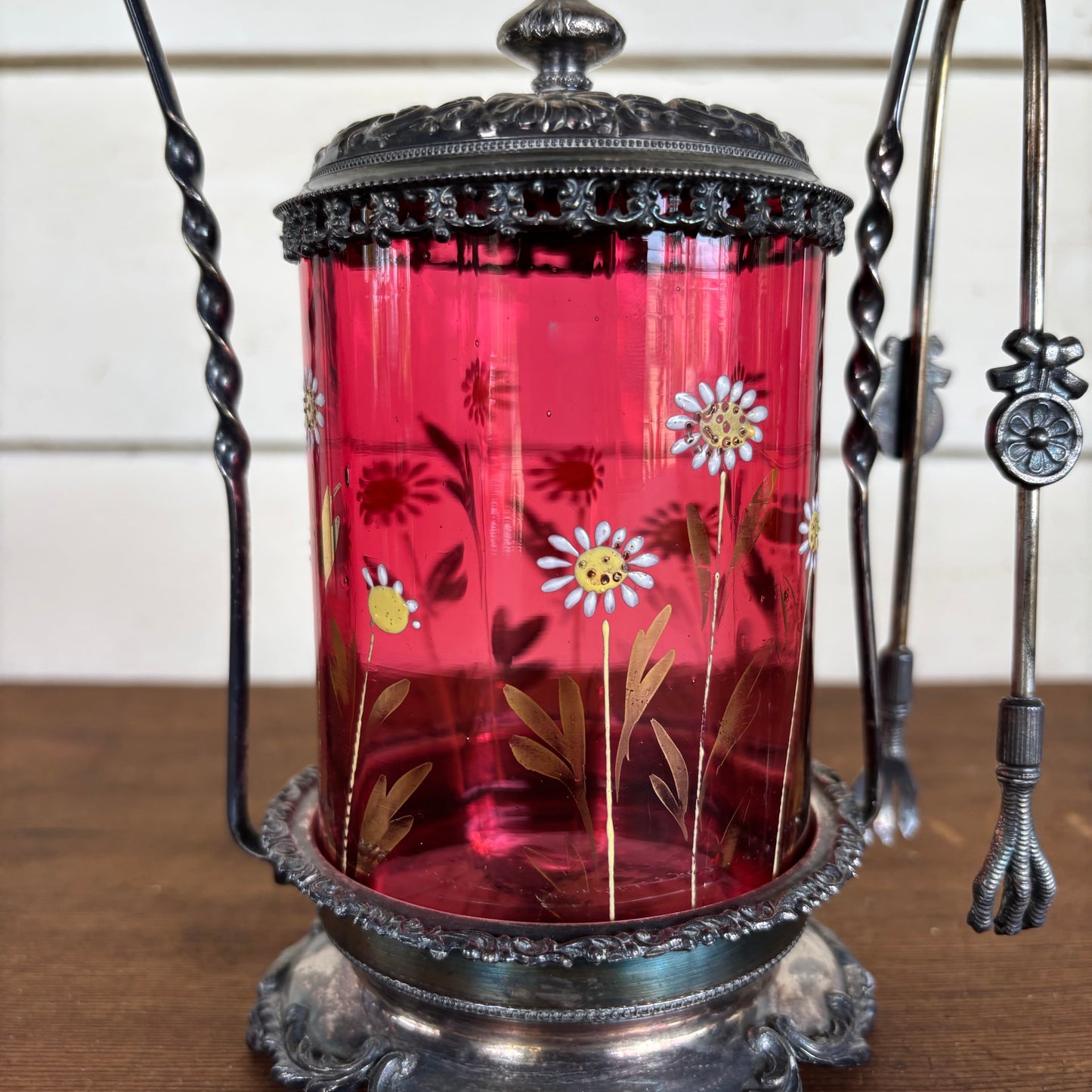 Victorian Cranberry Glass Pickle Caster (c.1880s)