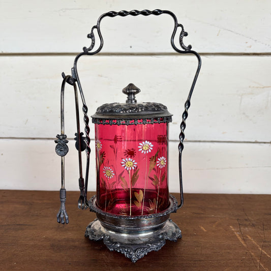 Victorian Cranberry Glass Pickle Caster (c.1880s)