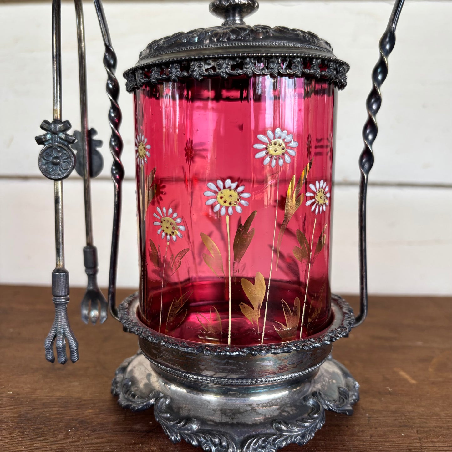 Victorian Cranberry Glass Pickle Caster (c.1880s)