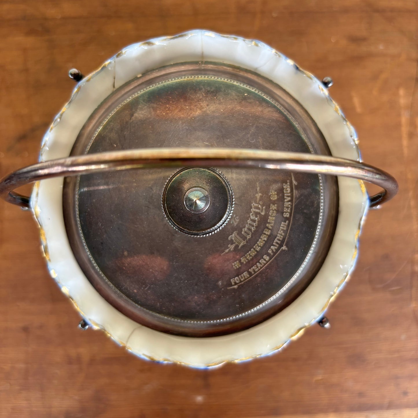 Victorian Biscuit Barrel – Hand-Painted Chrysanthemum & Cobalt, Silverplate Lid (c.1890s)