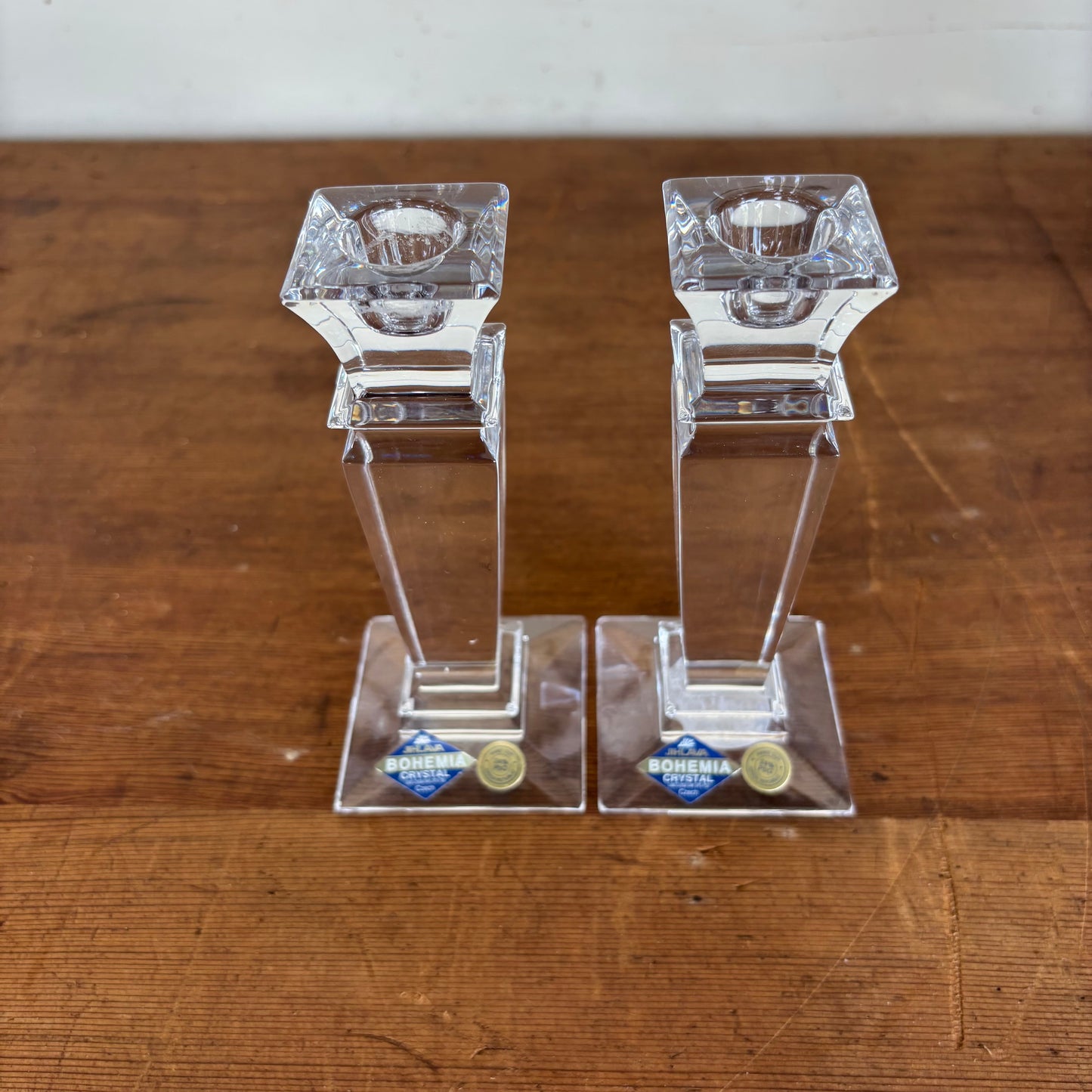 Pair of Bohemia Crystal Taper Candlesticks – Czech Republic, 24% Lead Crystal