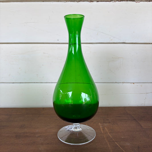 Emerald Green Studio Glass Vase – Footed Base, c.1970s–80s