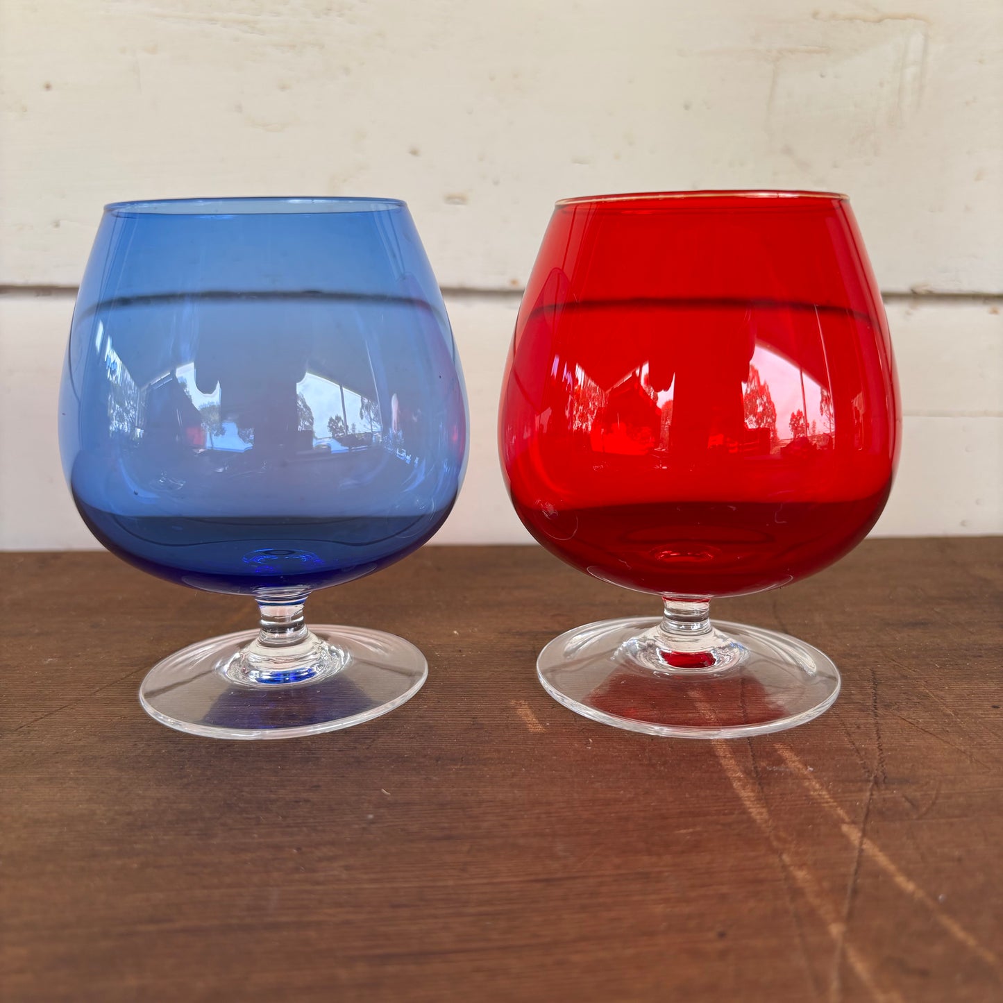 Set of 6 Vintage Handblown Colour Glass Brandy Balloon Goblets