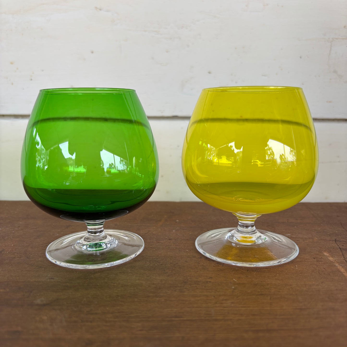 Set of 6 Vintage Handblown Colour Glass Brandy Balloon Goblets