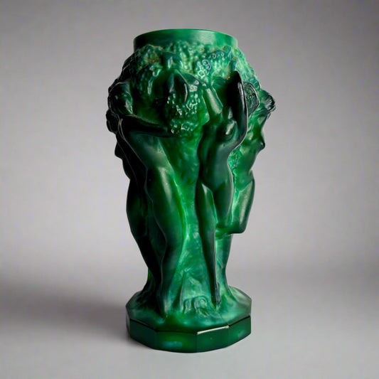 Art Deco H.Hoffmann Bacchantes malachite posy vase