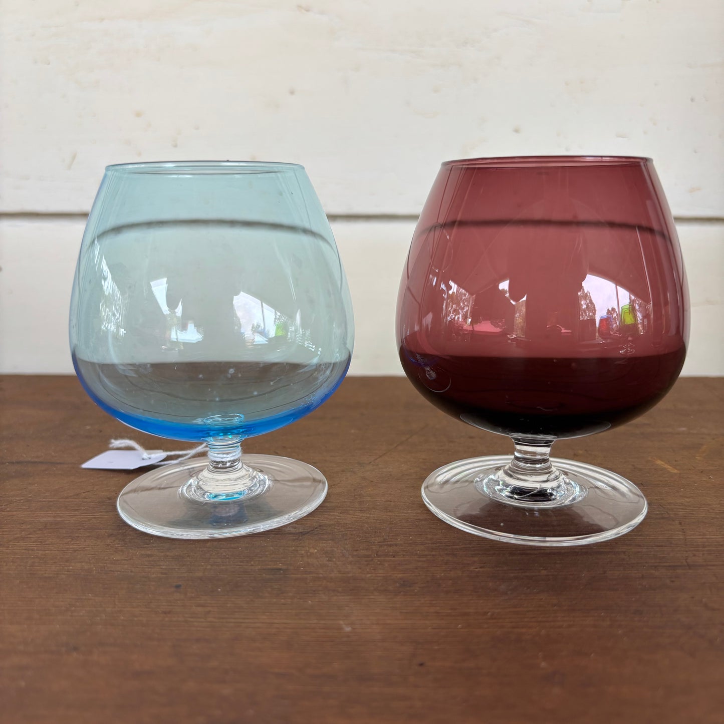 Set of 6 Vintage Handblown Colour Glass Brandy Balloon Goblets