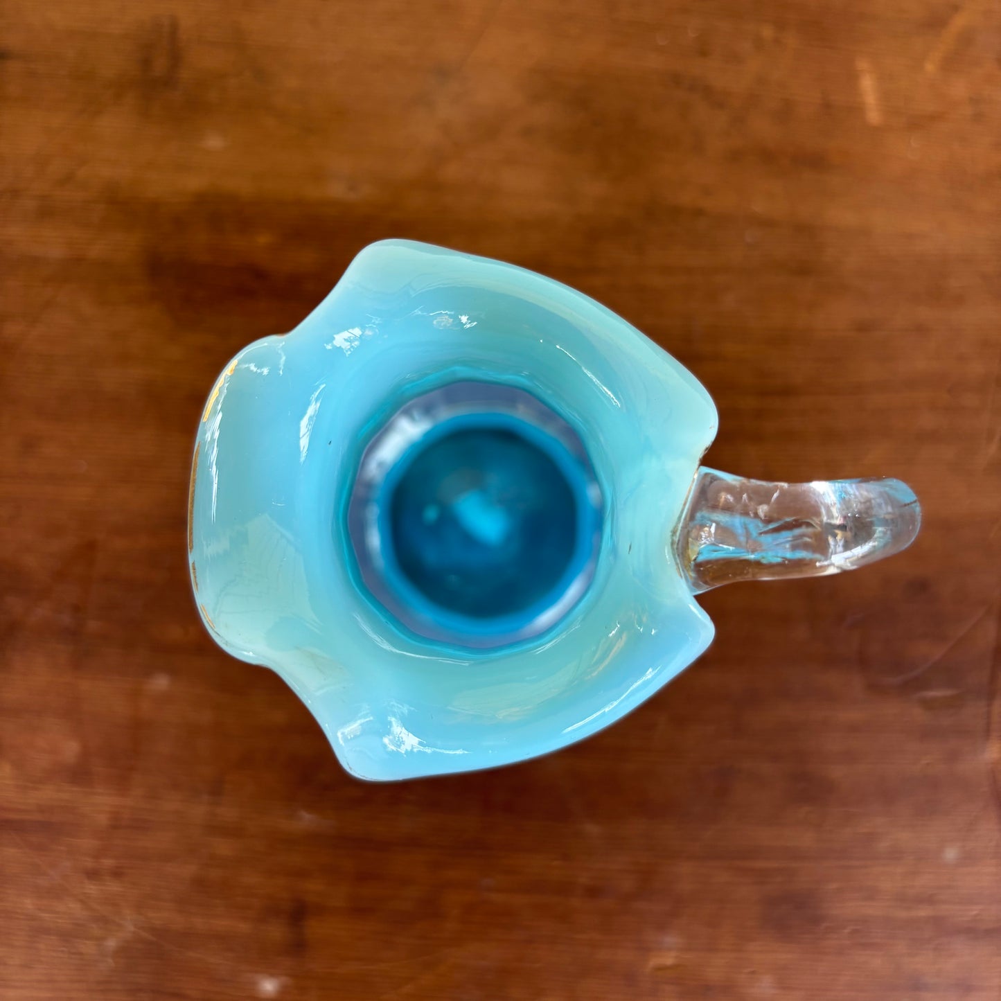 Victorian Handblown Opaline Blue Glass Jug with Gilt Enamel