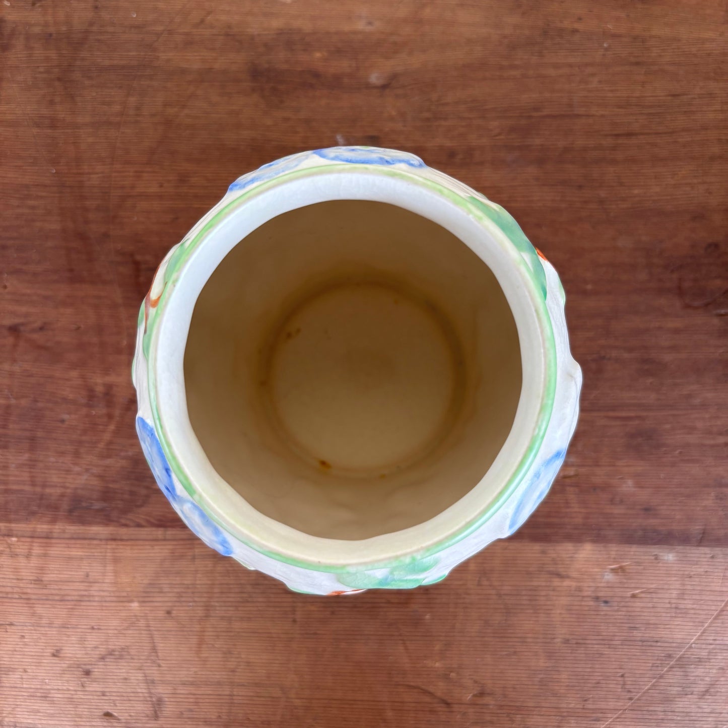 Pair of Vintage Relief Pottery Vases – Hand-Painted Floral & Tree Motif