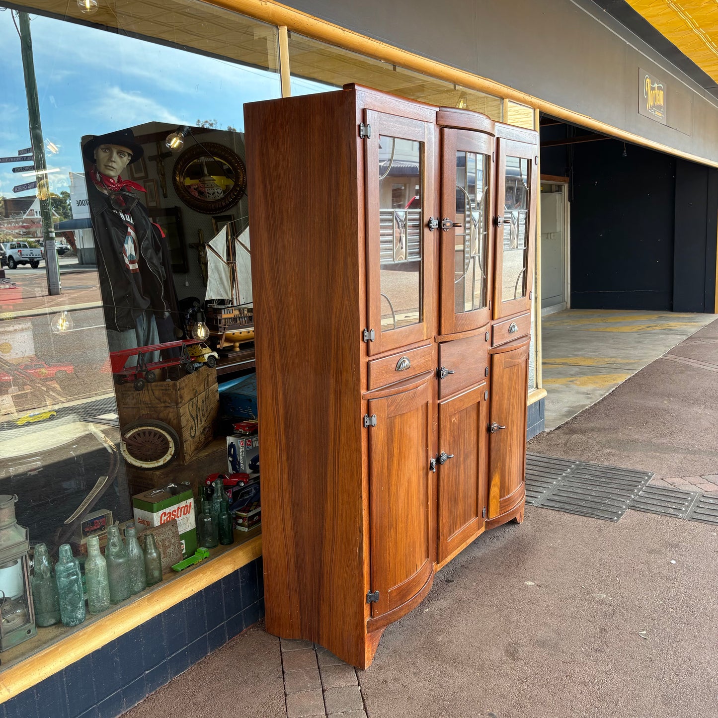 Art Deco Jarrah Kitchenette Cabinet Leadlight Doors c.1930s Restored