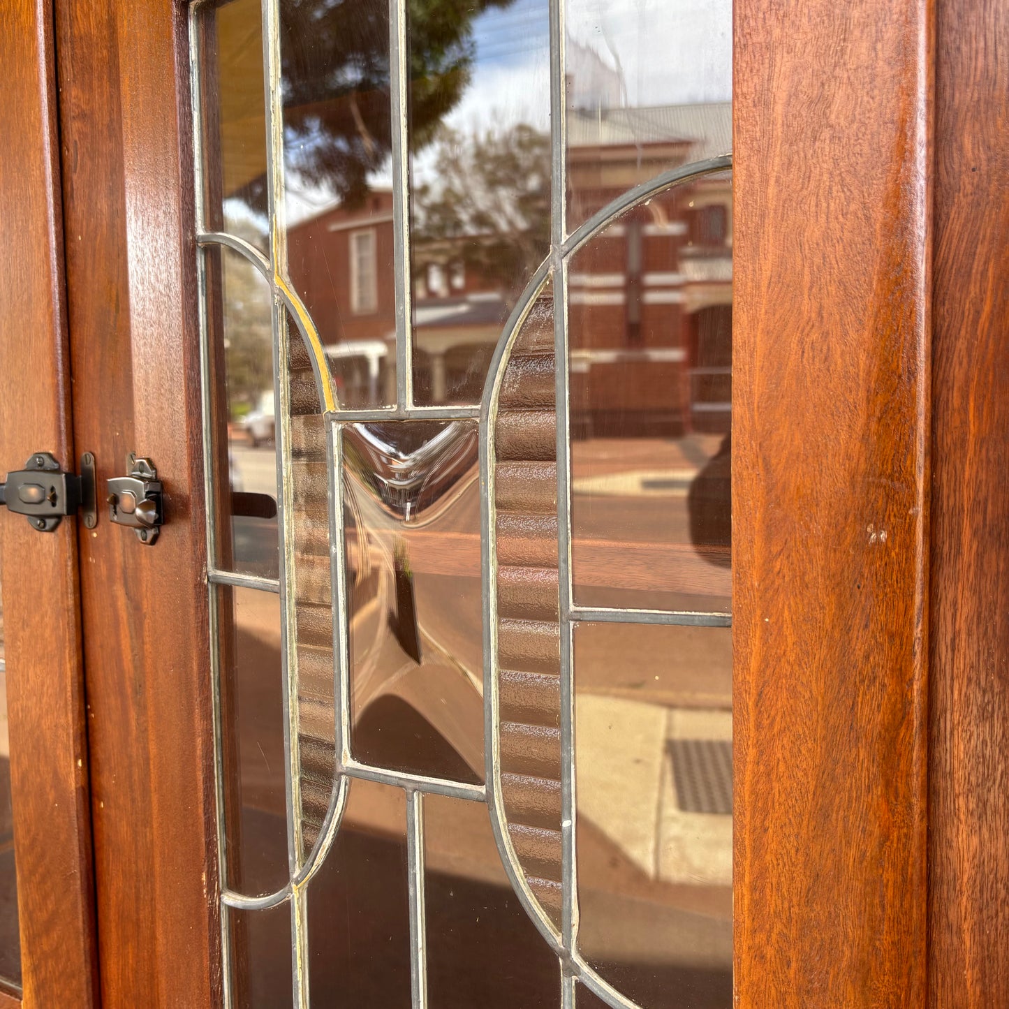 Art Deco Jarrah Kitchenette Cabinet Leadlight Doors c.1930s Restored