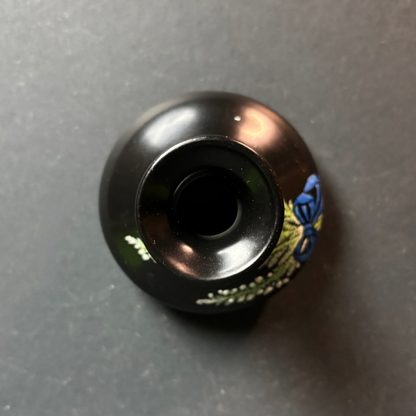 Shelley England Black Vase with Hand Painted Floral Spray and Blue Ribbon c.1920s