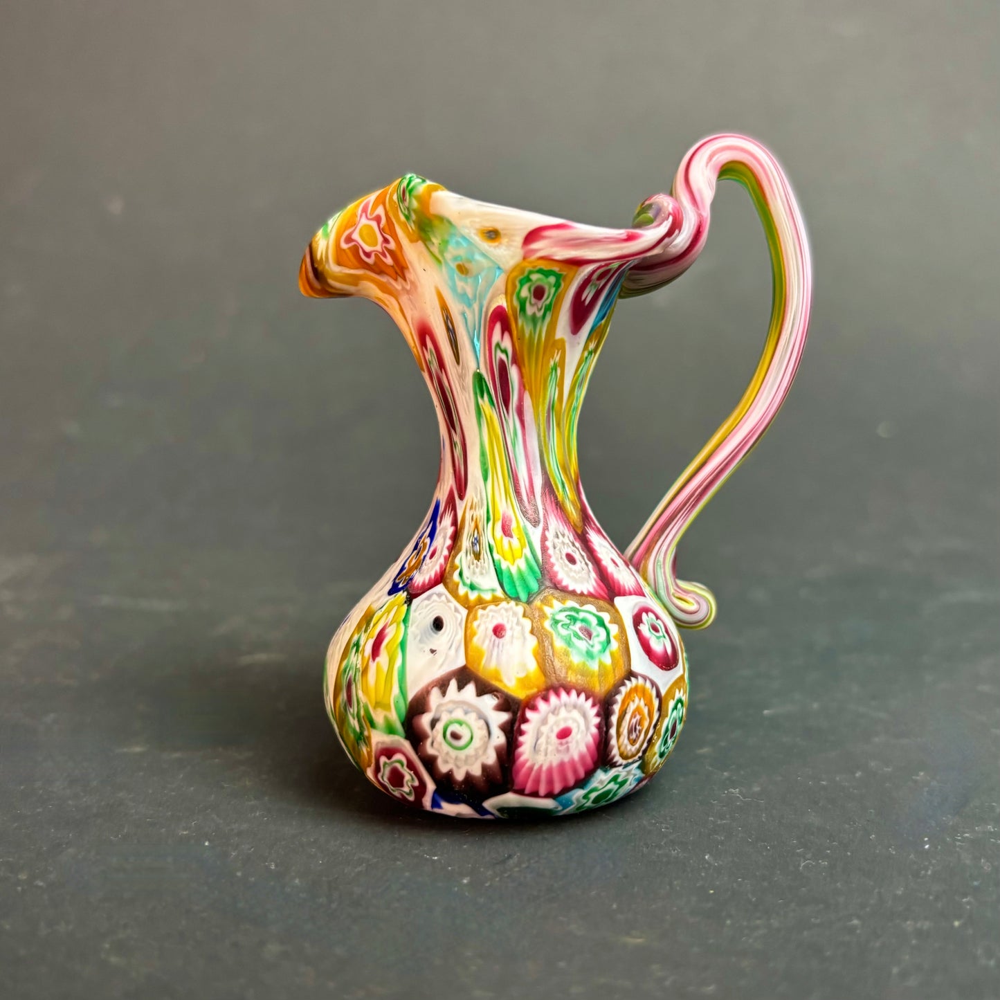 Murano Millefiori Art Glass Miniature Ewer – Venetian Hand Blown Jug c.1970s