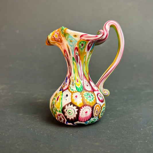 Murano Millefiori Art Glass Miniature Ewer – Venetian Hand Blown Jug c.1970s
