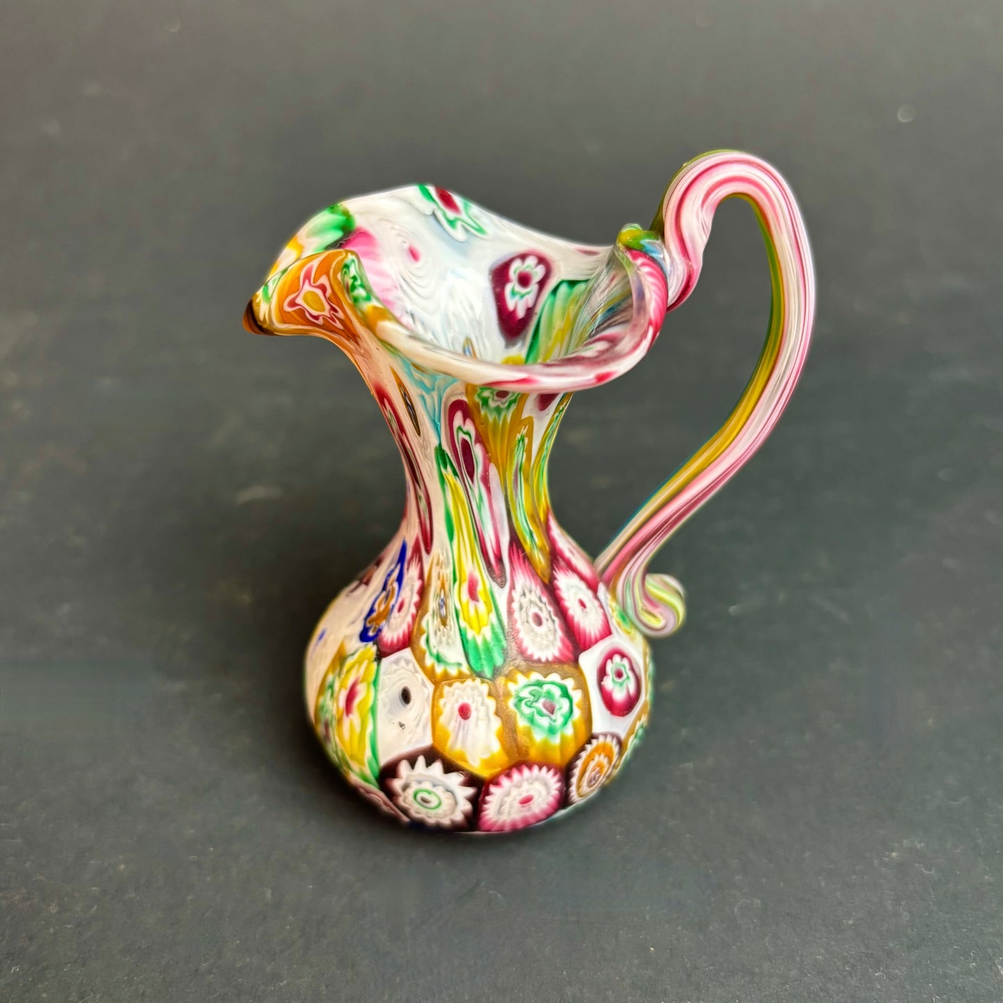 Murano Millefiori Art Glass Miniature Ewer – Venetian Hand Blown Jug c.1970s