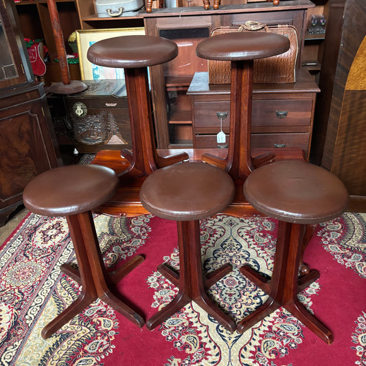 Set of 5 Handmade Jarrah & Leather Stools – WA-Made, Mid-Century Style