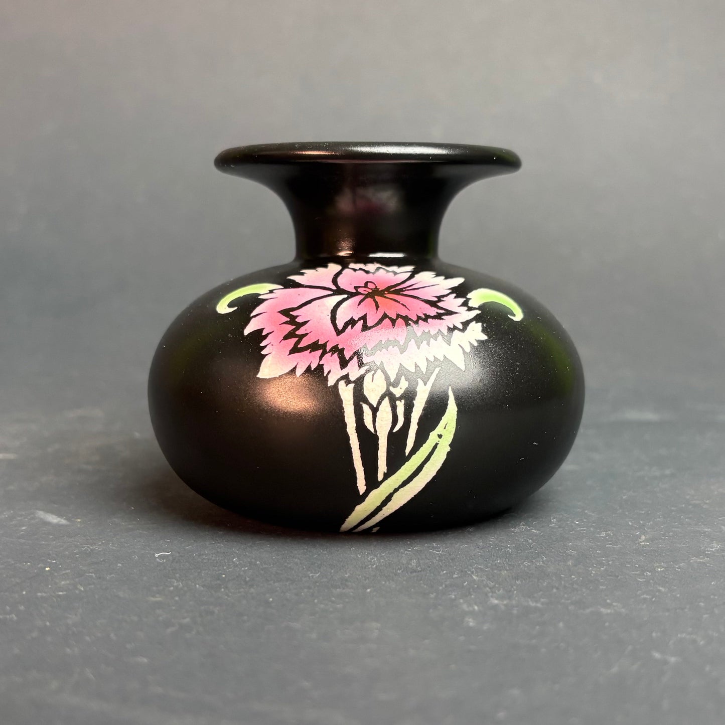 Shelley England Art Deco Black Bud Vase with Hand Painted Floral Design c.1920s