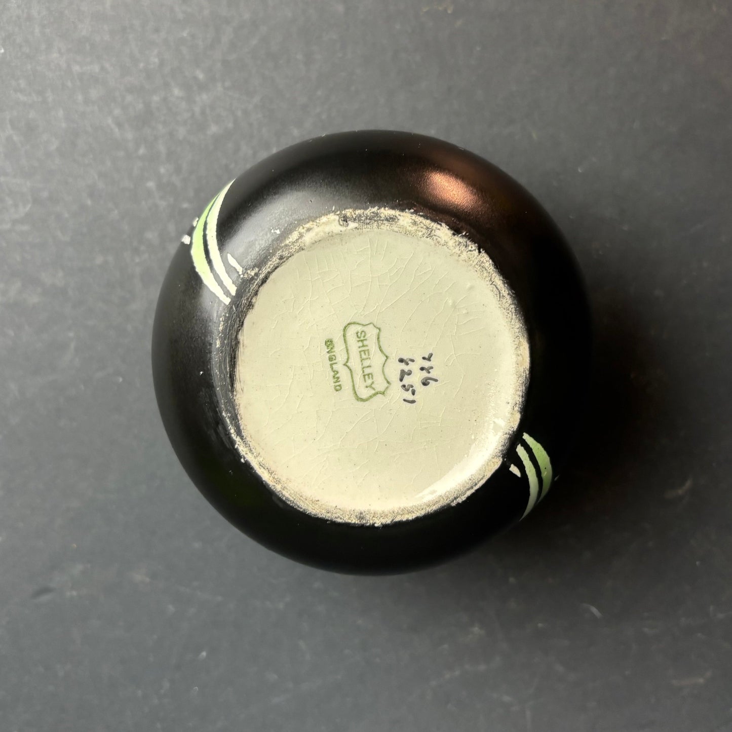 Shelley England Art Deco Black Bud Vase with Hand Painted Floral Design c.1920s