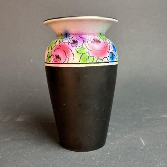 Shelley England Black Vase with Hand Painted Floral Band Reg. 73706 c.1920s