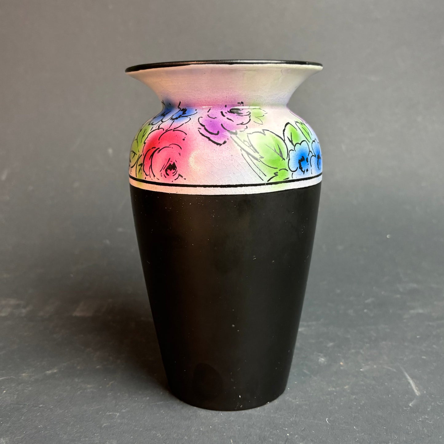 Shelley England Black Vase with Hand Painted Floral Band Reg. 73706 c.1920s