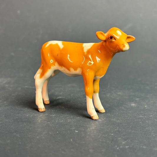 Beswick England Calf Figurine – Brown & White Miniature Cow